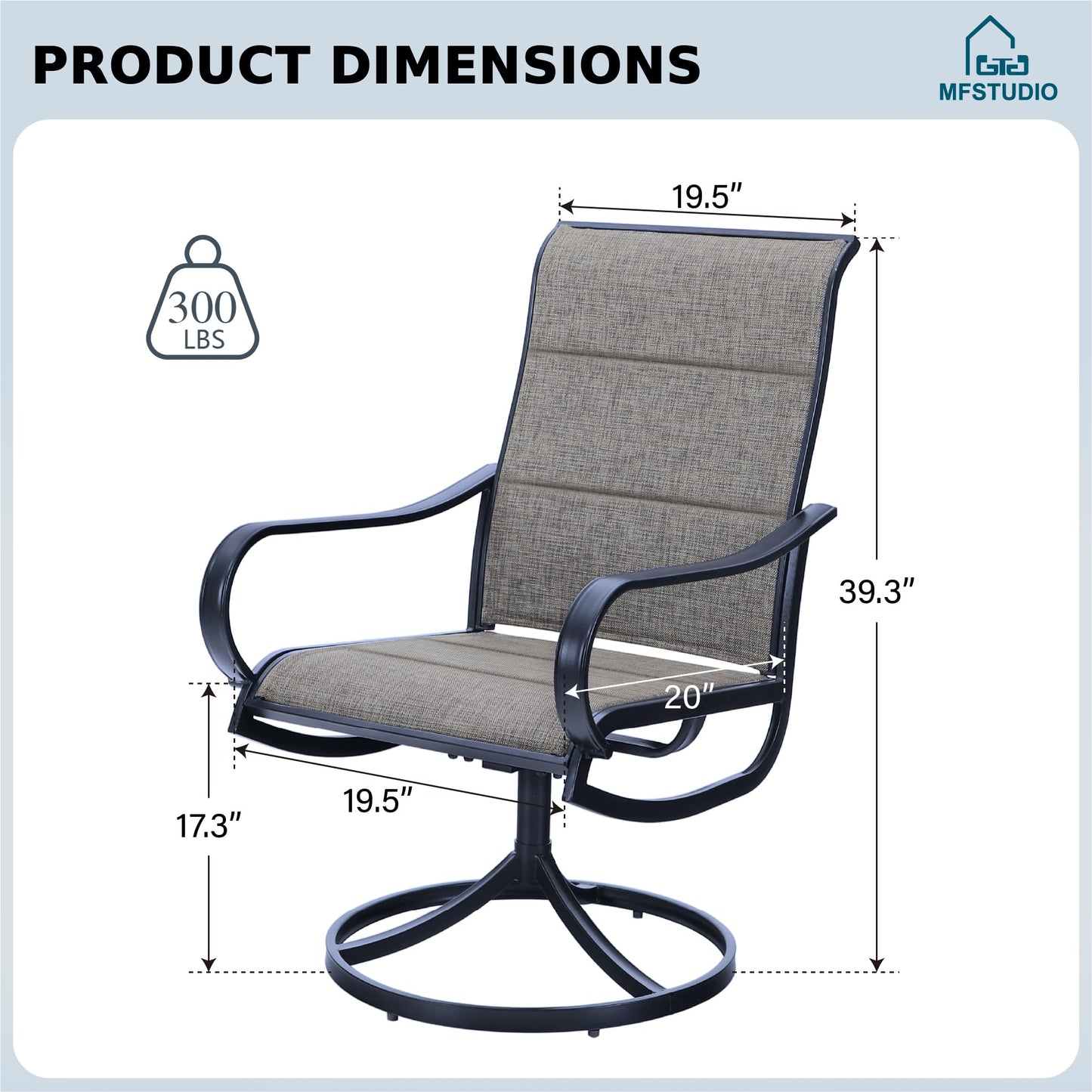 MFSTUDIO 6 Pieces Swivel Patio Dining Chairs, Outdoor Dining Chairs with Padded Textilene Fabric & Sturdy Metal Frame, All Weather Outdoor Sling Furniture Chairs for Deck, Garden and Lawn