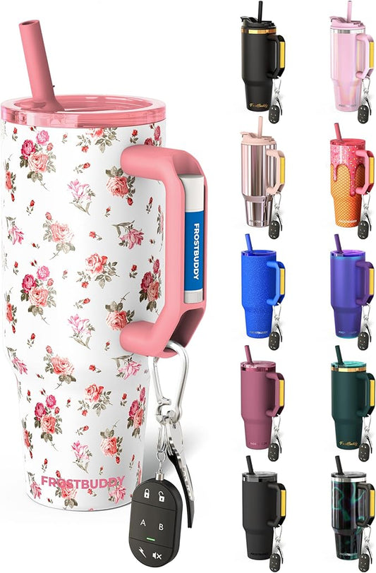 Thicc Buddy - 40 oz Stainless Steel Vacuum Insulated Tumbler with Lid and Straw for Water - Travel Mug Cupholder Friendly - Gifts for Women Men Him Her (Pink Floral)