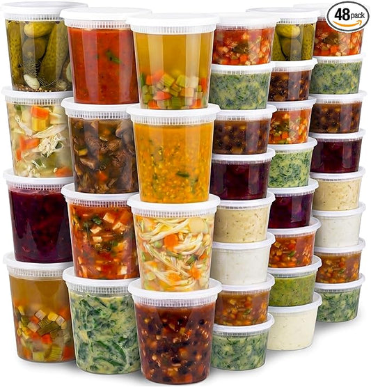 JoyServe Deli Food Storage Containers with Lids - (48 Sets) 24-32 Oz Quart Size & 24-16 Oz Pint Size Plastic Airtight Takeout Meal Prep Storage, BPA-Free, Dishwasher, Microwave Safe
