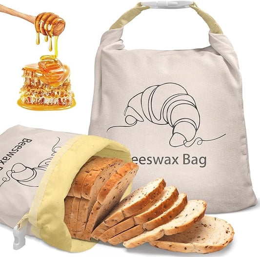 Cotton Beeswax Bread Bag (2 Pack) Reusable Double-Lock Freezer Safe for Homemade Sourdough Bread Food Storage Gifts for Sourdough Bakers (Pattern 1)