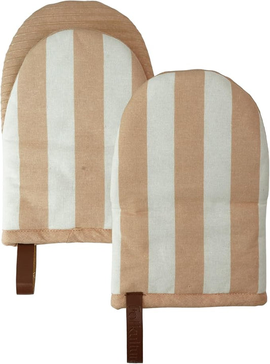 Folkulture Oven Mitts - Set of 2 (5.75x9) | Oven Mitts with Hanging Loop for Cooking Gifts for Women, Kitchen Decor| 100% Cotton, Silicone Heat Resistant Mini Mitts for Mom (Latte)