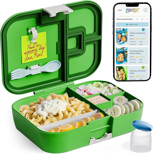 YOOPI Lunch Boxes for Kids–Toddler Bento Box with 4 Leakproof Compartment Food Bentobox Container,Lunch Box for School with Lunchbox Containers, Lightweight Sandwich Box & Snack Box (Green)