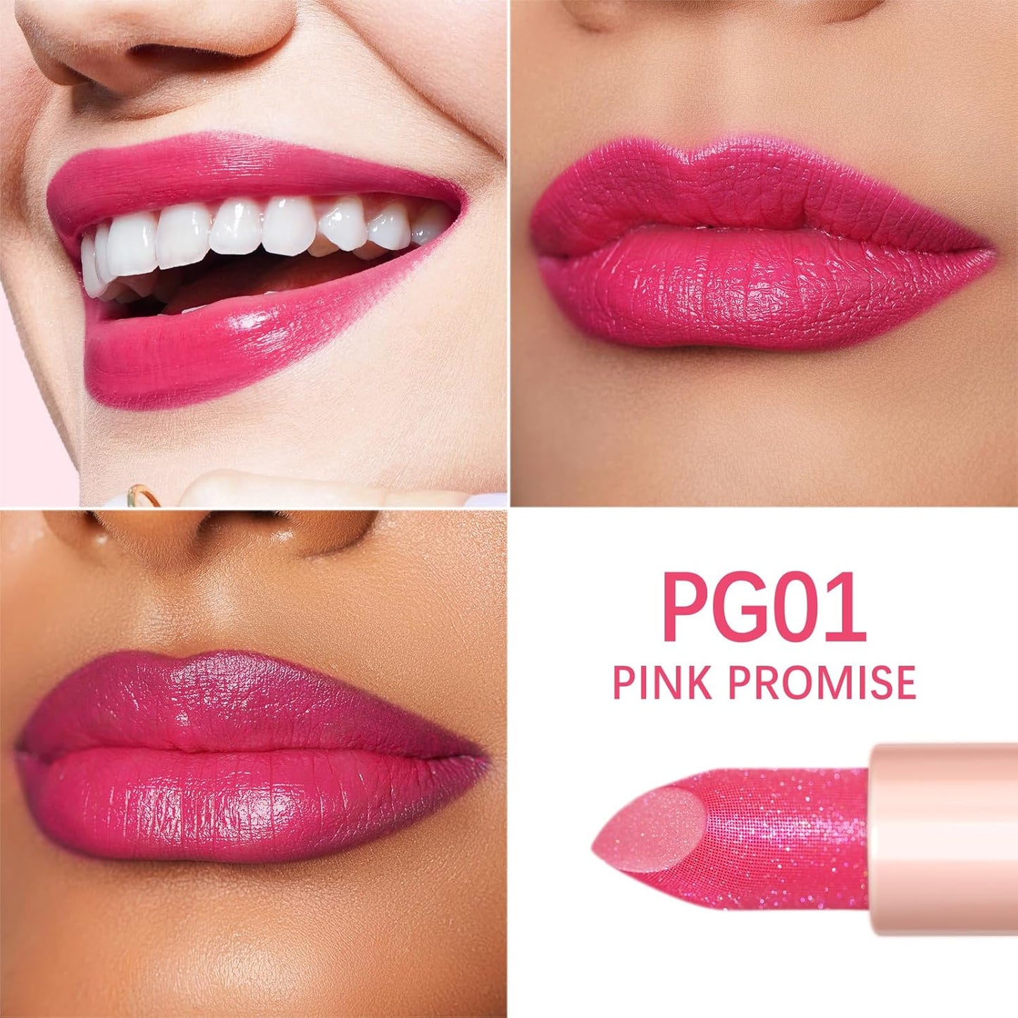 Oulac Hot Pink Lipstick for Women - Moisture-Rich Lip Balm with Shiny Surface, Creamy Lip Color Lightweight Texture, Vegan Beauty Medium Coverage Lip Makeup, PG01 Pink Promise