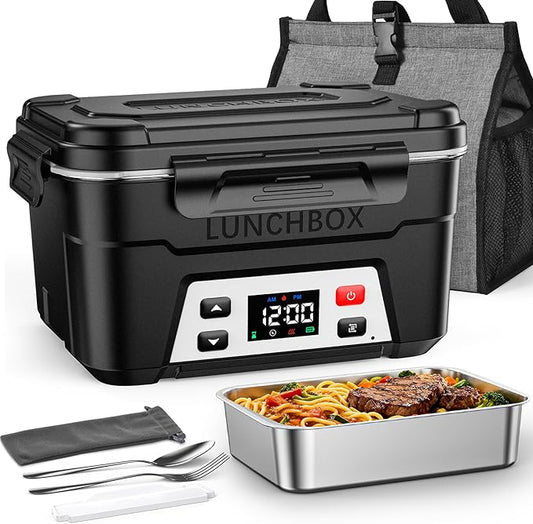 EAST OAK Heated Lunch Box for Men, 6.3 Cups Electric Lunch Box for Adults, 27000mAh Cordless Portable Food Warmer, Rechargeable Self Heating Food Heater with Memory Function & Automatic Keep Warm