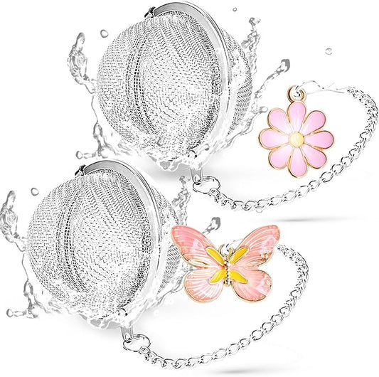 Set of 2 Tea Infuser for Loose Leaf Tea with Butterfly and Flower Charms - Stainless Steel Tea Strainers by TeaSanavie