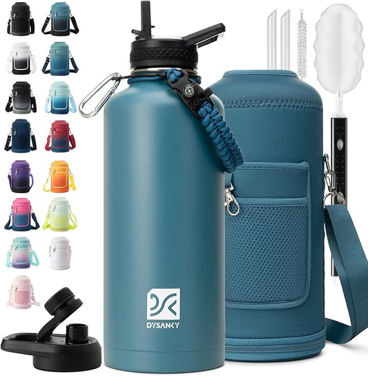 DYSANKY Insulated Water Bottle | Thickened Stainless Steel for Gym and Hiking with Straw, Carrier Bag, Handle Strap | BPA-Free 87 oz