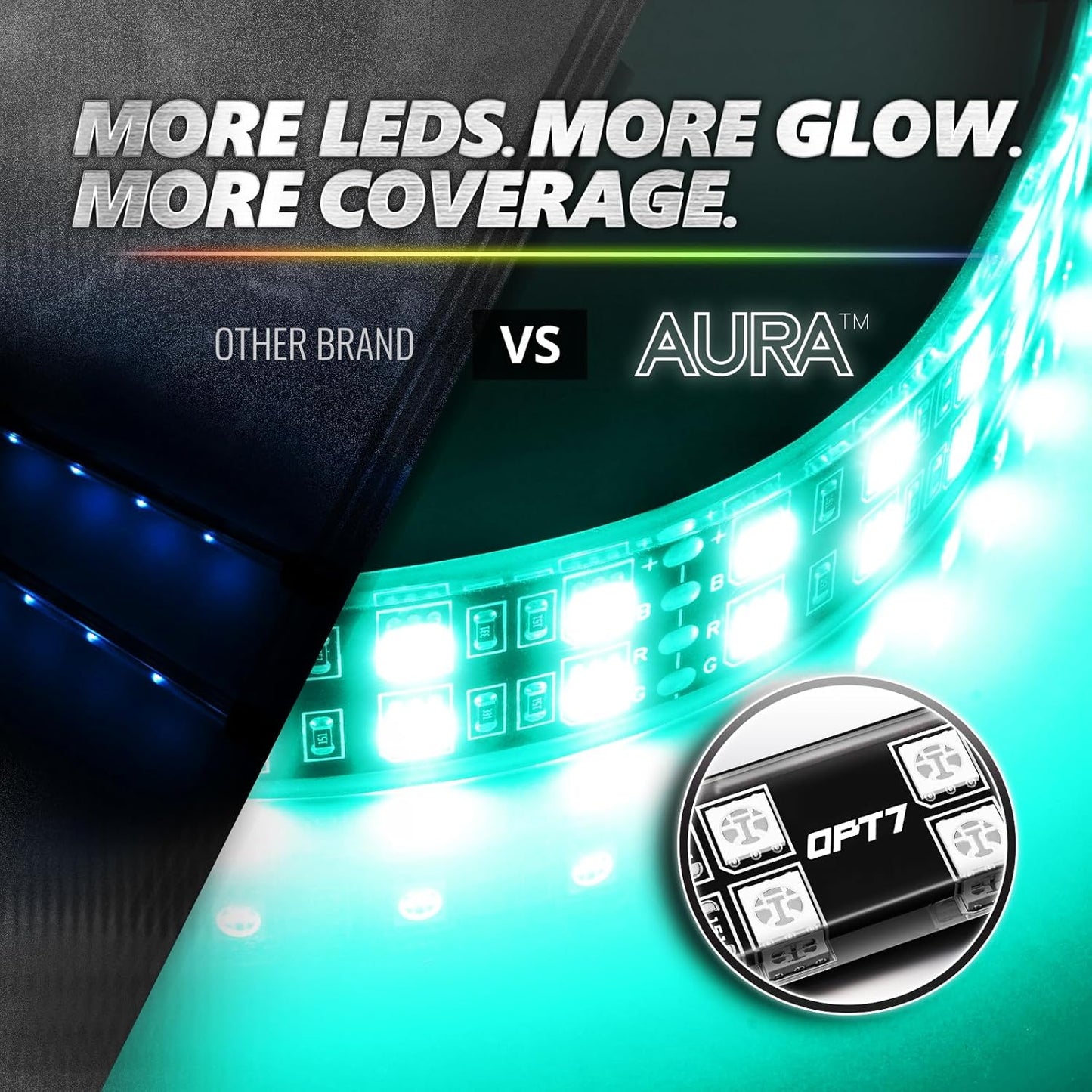 OPT7 Aura Pro 6PC Double LED Interior Strip Lights with APP & Remote Control, Multicolor Mode, Sound Active Inside Ambient Lighting Kit, Truck SUV RV Footwell Floor Decor, 12V Car Charger