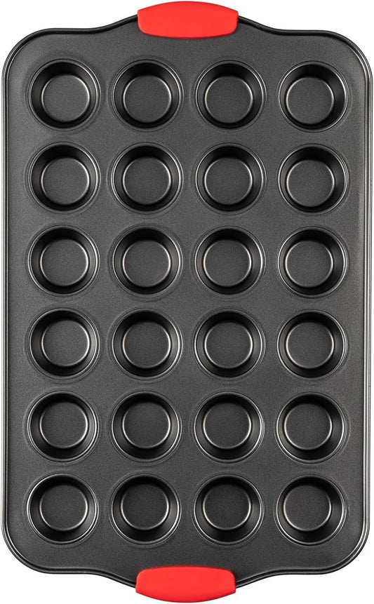 Tiawudi Mini Muffin Pan, 24 Cavity Cupcake Pan, Nonstick Baking Pan, Heavy Duty Small Muffin Tin with Silicone Grip Handles