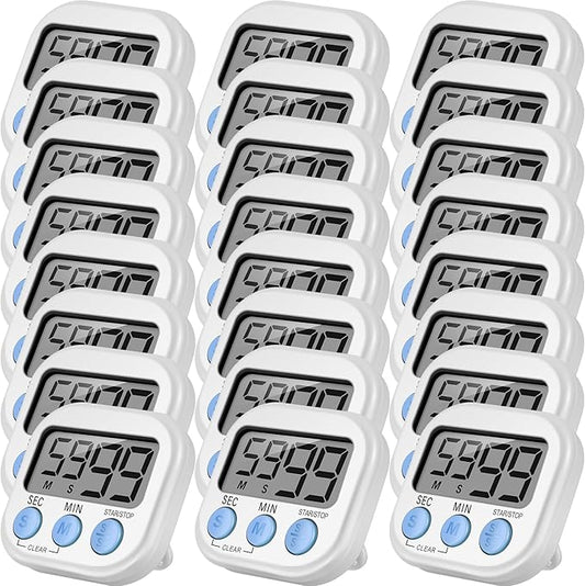 Weewooday 24 Pcs Digital Kitchen Timer Magnetic Timer Bulk On/Off Switch Minute Second Count up Countdown Loud Alarm for Exercise Cook Baking (White)