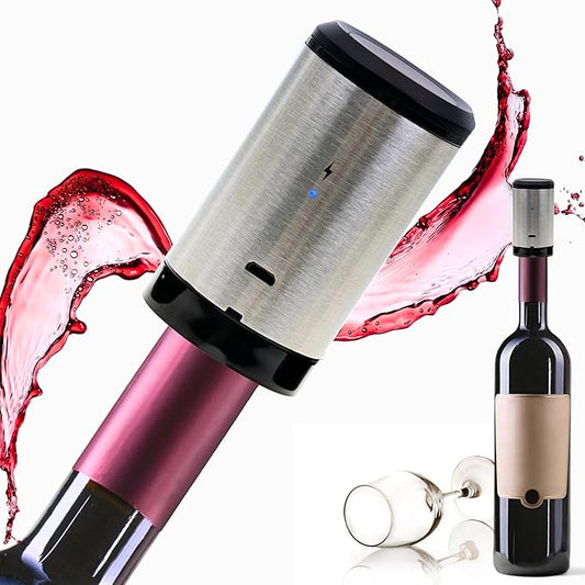 Wine Stopper, Automatic Vacuum Wine Pump, Pumps out air from bottle keeping wine fresh- great wine accessories -gift for wine enthusiast - Rechargeable Electric pump KUBEDIN