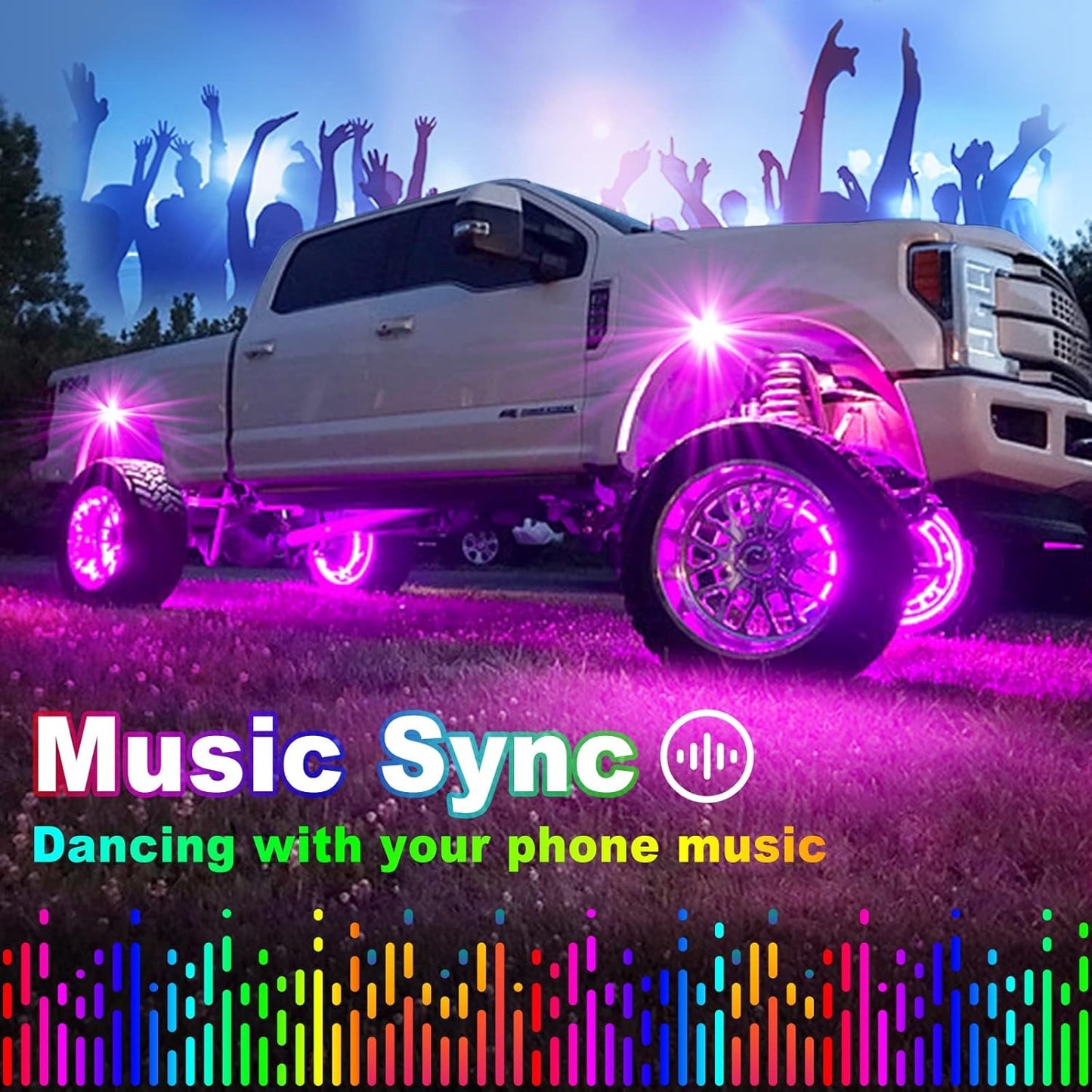 YiLaie RGB LED Rock Lights, 60 LEDs High Brightness Multifunction Neon underglow Kit Waterproof Light with APP/RF Control Multicolor Lights for ATV RZR UTV SUV Off Road Car, DC 12V (4 Pods)