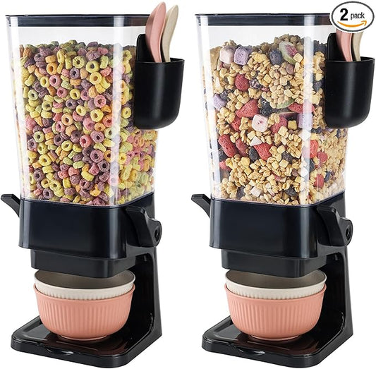 Osacoe Cereal Dispenser Countertop Black 2 Pack with Bowls Spoons Cutlery Box,5.5 QT Dry Food Dispenser Snack Organizer Containers Storage for Pantry Kitchen Organization Oatmeal Nut Granola Candy
