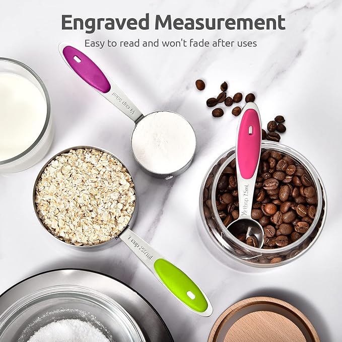 U-Taste 18/8 Stainless Steel Measuring Spoons Set for Dry and Liquid Ingredients(Set of 7), and Upgraded Measuring Cups and Spoons Set of 10 with Reinforced Welded Handle (Color)