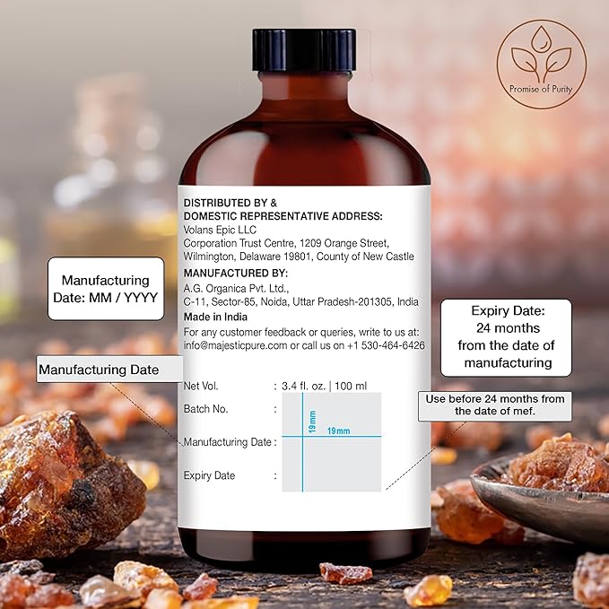 MAJESTIC PURE Frankincense Essential Oil with Glass Dropper | 100% Pure and Natural Frankincense Oil | Premium Grade Essential Oils for Diffusers, Skin, Aromatherapy, Massage | 3.4 Fl Oz