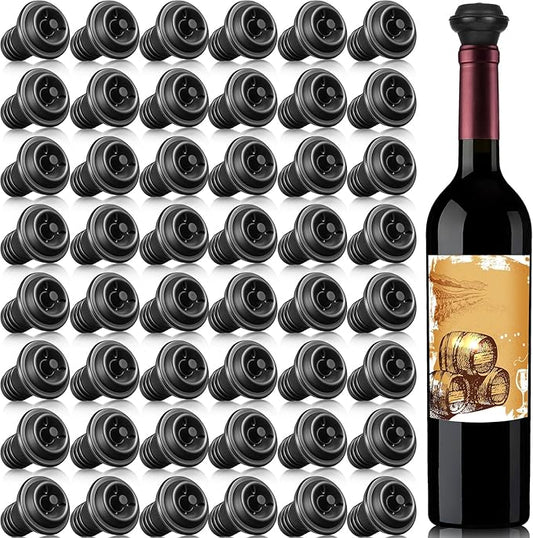 Honoson 48 Pieces Wine Stopper Resealable Pump Vacuum Silicone Saver Practical for Kitchen Supplies Bottle Tools (Black)