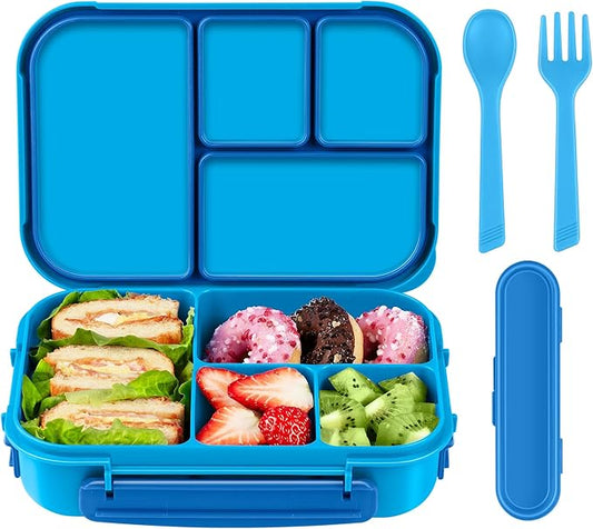 Amathley Lunch Box Kids,Bento Box Adult,Leakproof Lunch Containers for Adults/Kids/Toddler,1200ML-4 Compartments bento Lunch box with Utensil,Microwave & Dishwasher & Freezer Safe (Blue)
