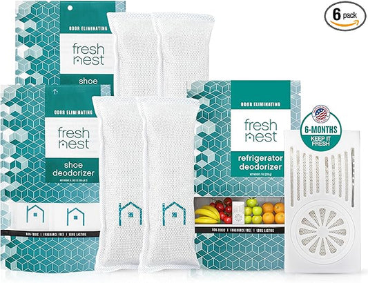 Deodorizer Bundle: Refrigerator Odor Eliminator with Zeolites (2 Pack) – Outshines Baking Soda, Charcoal & Shoe Deodorizer with Zeolites (1 Pack) for Shoes, Gym Bags, Closets, Pet Areas