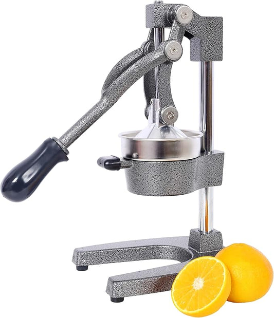 【Cast Iron Citrus Juicer】Commercial Grade Manual Orange Juicer, Heavy Duty Hand Press Juicer for Orange Lemon Lime, Extra Large Countertop Juice Squeezer, Easy Clean (Grey)