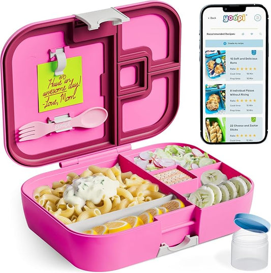 YOOPI Lunch Boxes for Kids–Toddler Bento Box with 4 Leakproof Compartment Food Bentobox Container,Lunch Box for School with Lunchbox Containers, Lightweight Sandwich Box & Snack Box (Fuchsia)