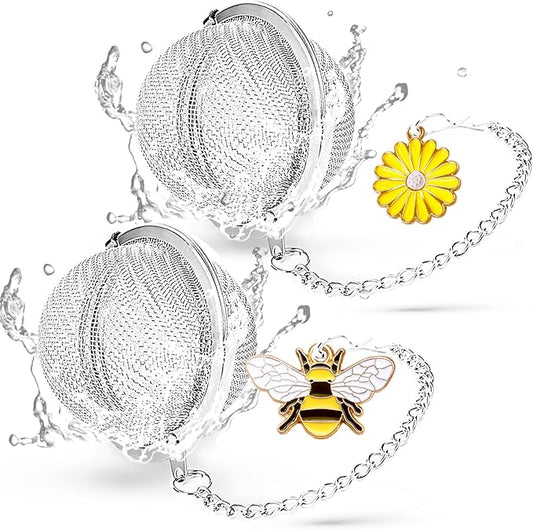 Stainless Steel Tea Infusers, Set of 2 TeaSanavie Tea Strainer Tea Ball with Honeybee & Flower Charms for Loose Leaf Tea