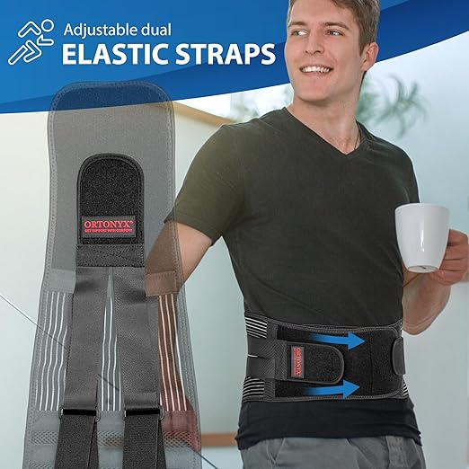 ORTONYX Lower Back Support Belt for Men and Women, Heavy Wok Lifting, Back pain Relief, Herniated Disc, Sciatica/Black XL