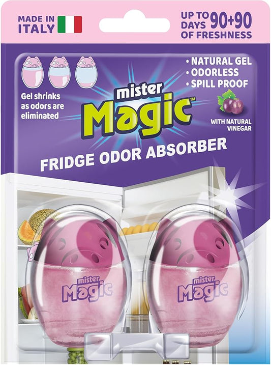 Mister Magic Refrigerator Odor Absorber – Natural Vinegar Formula Gel, Odorless Fridge Deodorizer, Neutralizes Food Odors, Lasts Up to 90 Days, Kitchen Supplies (1 Pack, Contains 2 Units)
