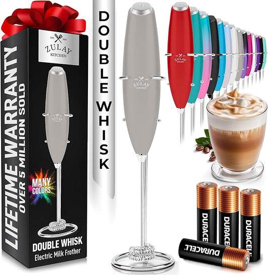 Zulay Kitchen Whisk Milk Frother with 4 Duracell Batteries - Powerful Handheld Foam Maker for Coffee, Lattes, Matcha, Hot Chocolate & Cappuccinos - Whip Creamy Froth in Seconds