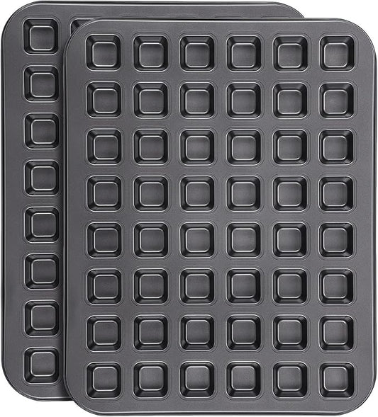 Beasea Mini Brownie Bite Pan with Dividers, 2 Pack 48 Mini Small Tiny Cup All Edges Non Stick Square Cupcake Baking Sheet Tin Tray Carbon Steel Bakeware Individual Baking Muffin Pan - Black