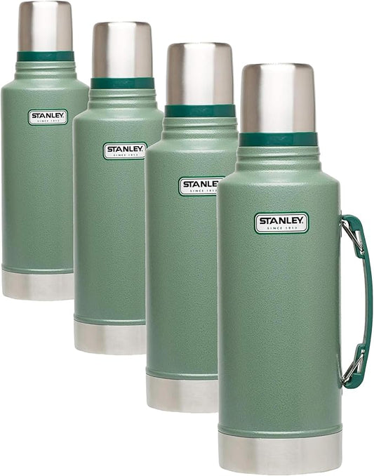 Stanley Heritage Classic Vacuum Bottle with Handle 2.0 qt | Wide Mouth with Leakproof Cup Lid | Keep Drinks Hot Cold for Travel-| Insulated Stainless Steel -| BPA-Free-| Hammertone Green,(Pack of 4)