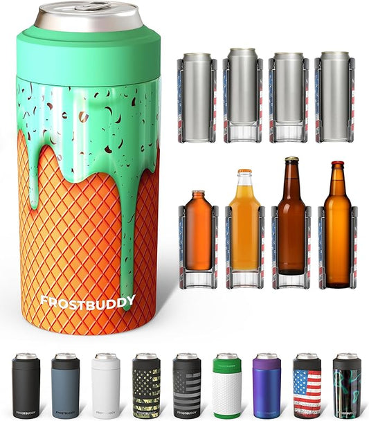 Frost Buddy Universal Can Cooler - Fits all - Stainless Steel Can Cooler for 12 oz & 16 oz Regular or Slim Cans & Bottles - Stainless Steel (Mint Chocolate)