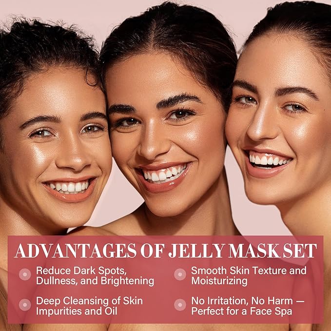 Jelly Mask For Facial Skincare Gift Kits, Peel-Off Hydrating Icy Jelly Mask, Hydrogel Jelly Face Mask Set,Turmeric Vitamin C, Rose & Green Tea,Diy Home Spa Kit - Gift for Him & Her