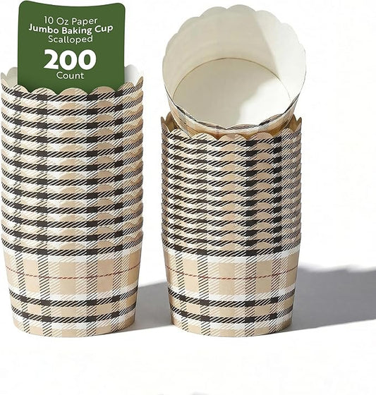 Restaurantware Baking Cups 200 Pack of 10 oz Paper Cupcake Liners Greaseproof Scalloped Oven-Safe Elegant Dessert Muffin Cups Disposable for Parties