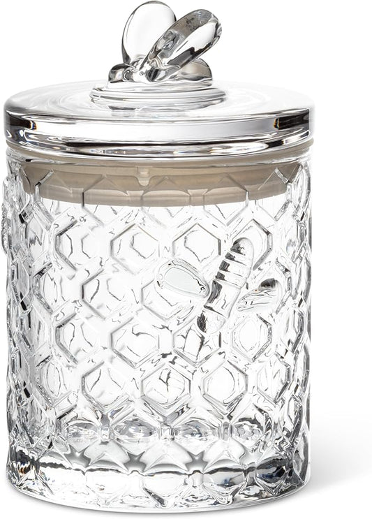 Abbott Collection Honeycomb Jar with Bee on Sealed Lid - Glass/Silicone, Clear (7.5" H)