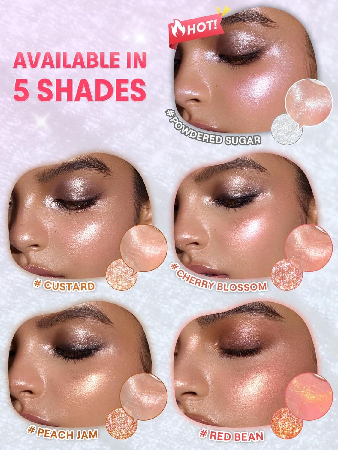 SHEGLAM Glowchi Bouncy Highlighter Mochi-like Formula Highlighter Long-lasting Shimmer Makeup-Powdered Sugar