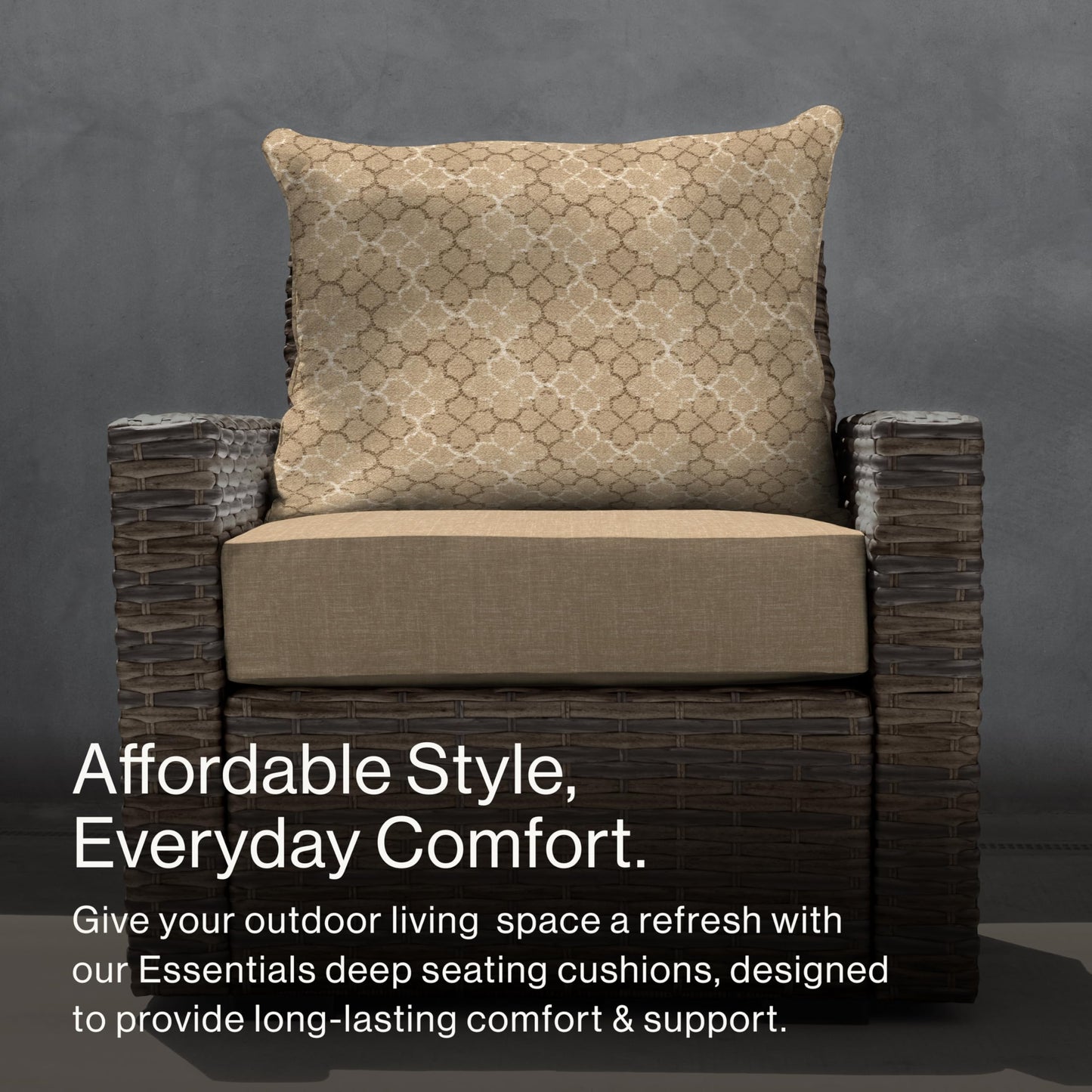 Honeycomb Outdoor Essentials Deep Seat, 24 x 24, Courtyard Geo Almond Chair Cushion for Patio Furniture