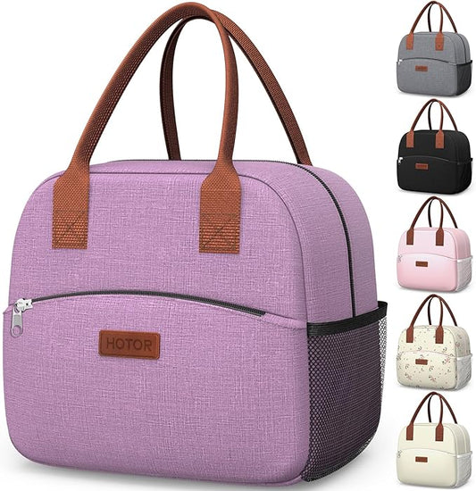 HOTOR Lunch Bag for Women & Men - Wear-Resistant Insulated Lunch Box with Large Capacity, Multi-Functional Cooler Bag for Office, Picnic, Purple, 10L, 10.60" x 5.90" x 9.50"