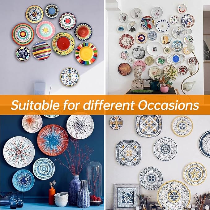 Plate Hangers for The Wall, Suitable for 9-11 inch Decorative Plate, Stainless Steel Wire Plate Holder with Wall Hooks and Rubber tip Protectors, Plate Hangers for Displaying Plates, Platter, Gold