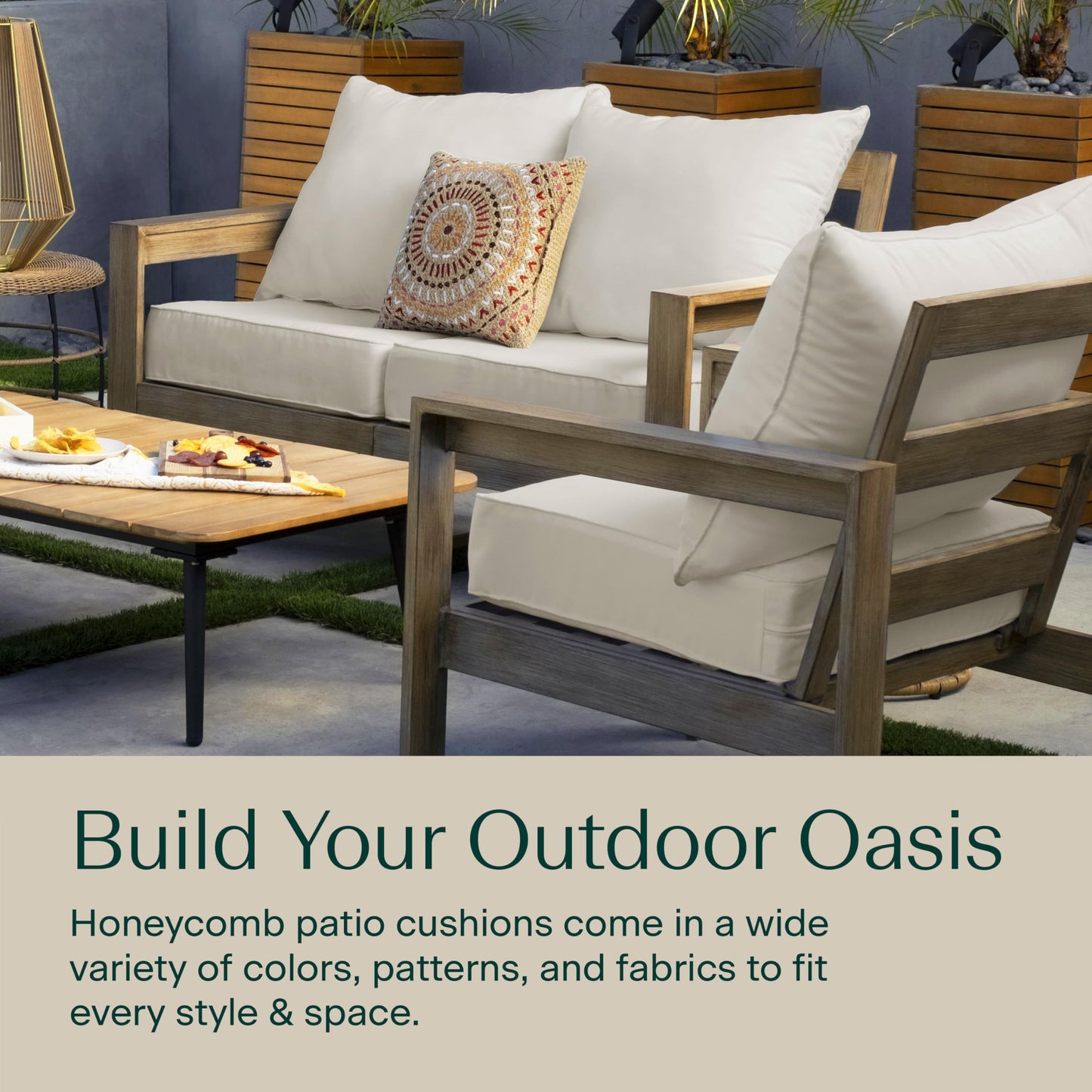 Honeycomb Outdoor Deep Seat, 24 x 23, Sunbrella Stanton Lagoon Chair Cushion for Patio Furniture
