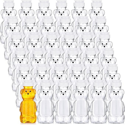 Thenshop 36 Pcs 8 oz Honey Jar Plastic Empty Bear Bottle Dispenser Clear Transparent Honey Containers Bear Cup Squeeze Bottle with Flip Top Lid for Storing Dispensing(White Lid)