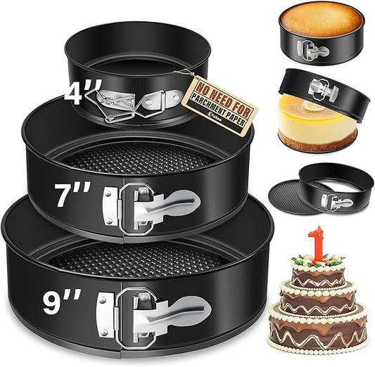 Vakoo 4+7+9 Inch Springform Pan - Nonstick, Leakproof Cheesecake Pan for Baking, Easy Release, No Parchment Paper Needed, Set of 3
