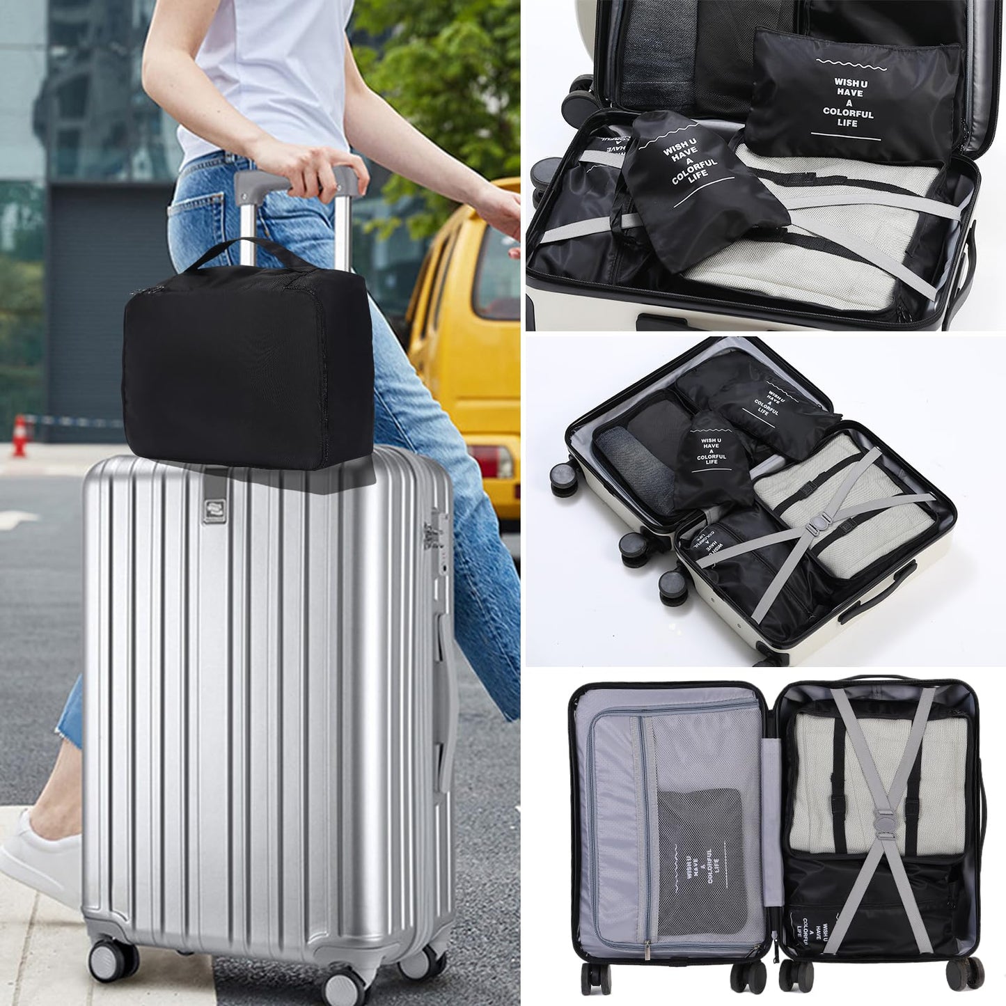 Packing Cubes Storage Luggage Organizers Bags 9 set for Travel Clothing Classification Storage Bag (Black, 9 Pieces)