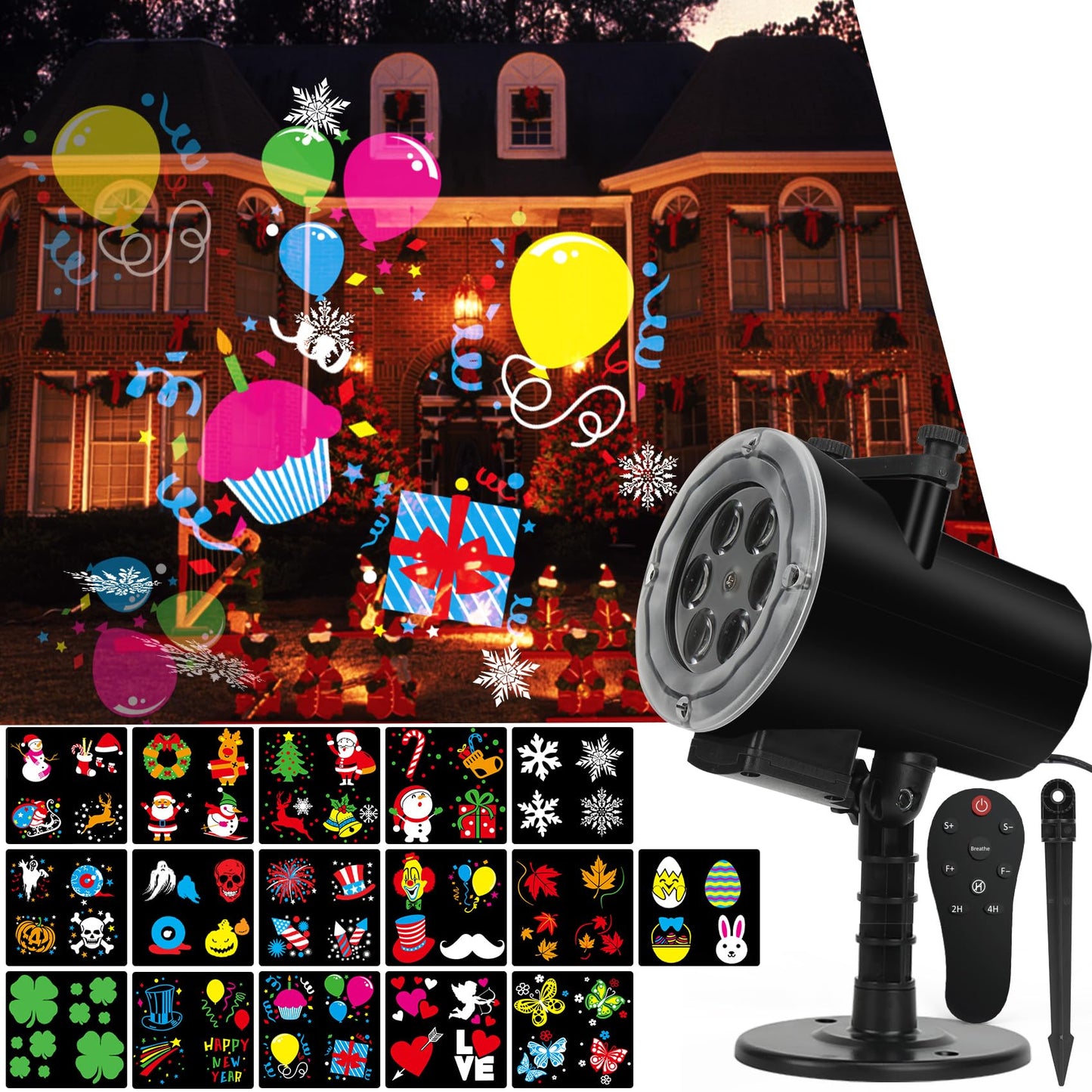 Holiday Projector Light Outdoor,Christmas Halloween Projector Lights with Remote Control,Timer,16 HD Slides,LED Waterproof Landscape Light for Party,Wedding,Christmas,Patio and Yard