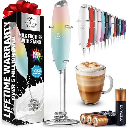 Zulay Kitchen Patented Tornado Triple Whisk Milk Frother with 4 Duracell Batteries – Handheld Foam Maker for Coffee, Lattes, Matcha & Hot Chocolate – Rich, Creamy Froth in Seconds - Nature's Sunrise
