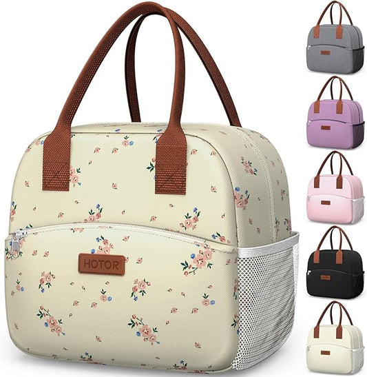 HOTOR Lunch Bag for Women & Men - Wear-Resistant Insulated Lunch Box with Large Capacity, Multi-Functional Cooler Bag for Office, Picnic, Blossom Beige, 10L, 10.60" x 5.90" x 9.50"