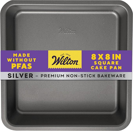Wilton Silver Non-Stick 8 x 8 Inch Square Brownie Cake Pan, Cold-Rolled Steel Bakeware, Made without PFAS, Packaging May Vary