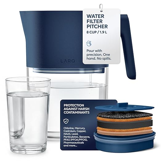 LARQ Water Filter Pitcher 1.9L (8-Cup) – Nano Zero Filter Removes Chlorine, Lead, PFAS & More – Monaco Blue