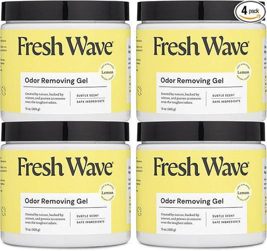 Fresh Wave Lemon Odor Removing Gel, 15 oz., Pack of 4 - Safer Odor Absorbers for Home, Natural Plant-Based Odor Eliminator, Every 15 oz. lasts 30-60 Days, For Cooking, Trash & Pets