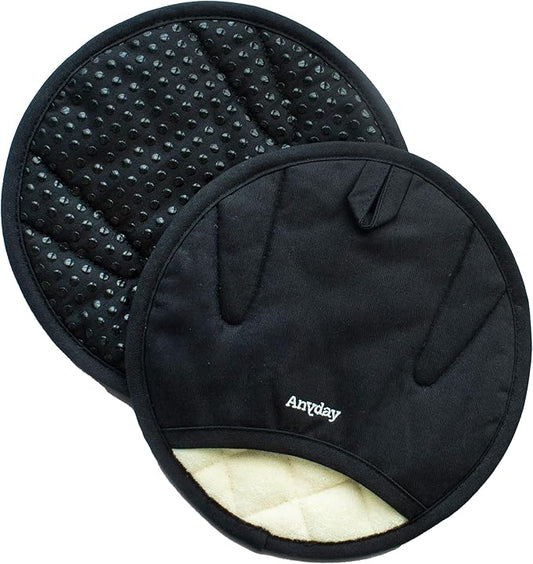 Anyday Oven Mitts with Non-Slip Silicone Grip, Set of 2 | Heat-Resistant Pot Holders with Non-Slip Liner | Universal Fit Circular Quilted and Silicone-Lined Gloves