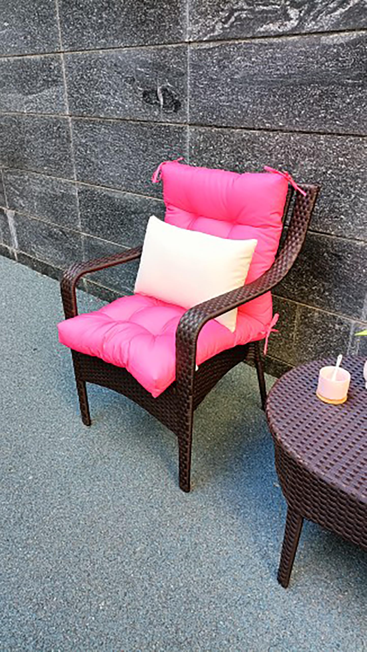 ADLIVWYD Seat & Back Combined Outdoor Chair Cushion, Set of 4, Comfort Tufted Replacement Dining Chair Cushion with Ties for Patio Furniture, 40x20x4 inches (Pink)
