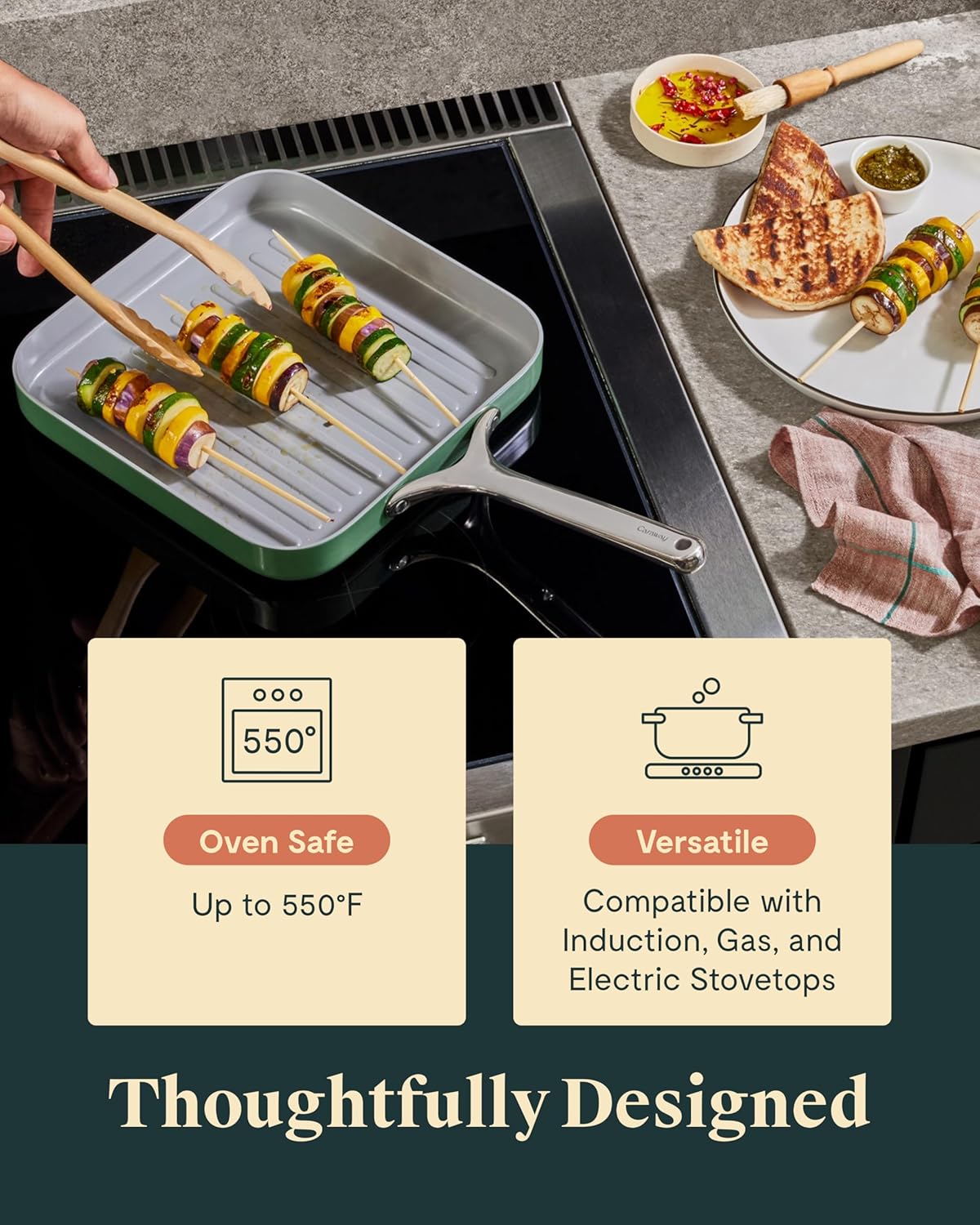 Caraway Griddle Pan & Grill Pan Duo - Non-Stick Ceramic Coated - Non Toxic, PTFE & PFOA Free - Oven Safe & Compatible with All Stovetops – Black